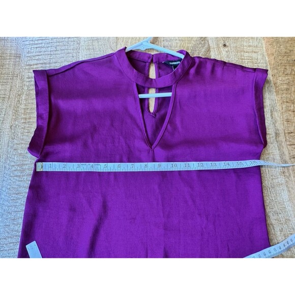 Express Women's Purple Cap Sleeve Blouse V Neck Pullover Chiffon Career XS - Picture 10 of 10